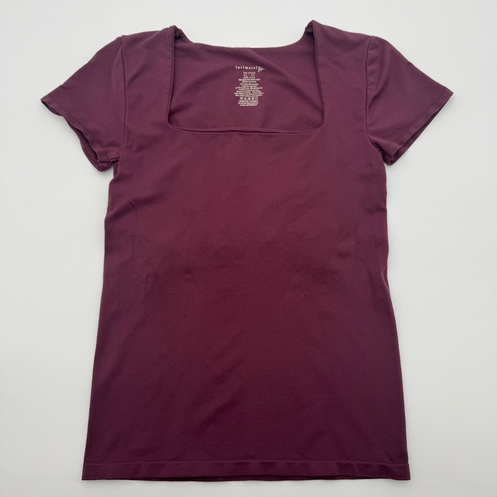 Intimately Free People Seamless Square Neck Short Sleeve Top Burgundy Plum M/L
